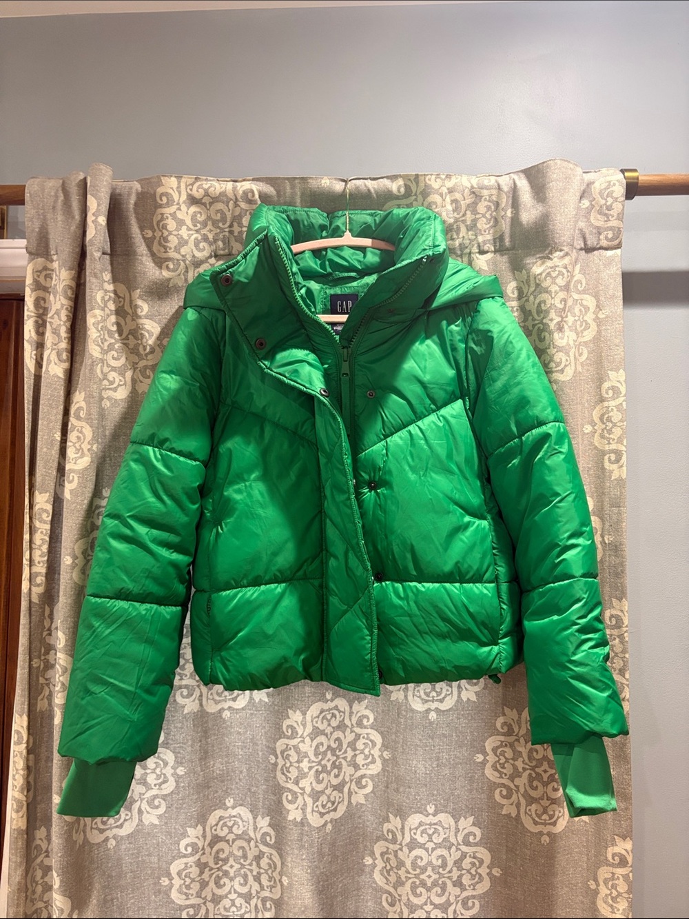 GAP Bright Green Quilted Puffer Jacket with Hood